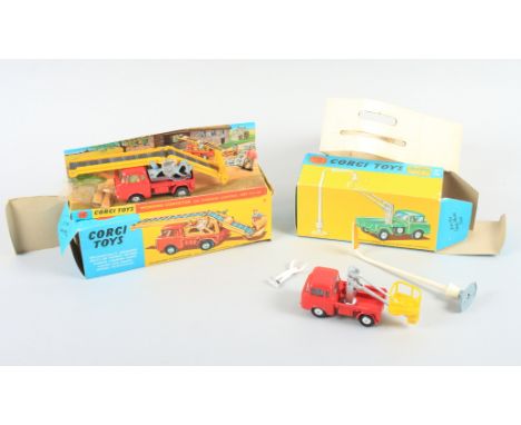A Corgi die-cast model hydraulic tower wagon with lamp standard, gift set No 14, a Corgi working conveyor forward control jee
