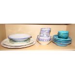 A Middle Eastern, turquoise glazed dish, decorated fish, 7" dia, other similar bowls and plates