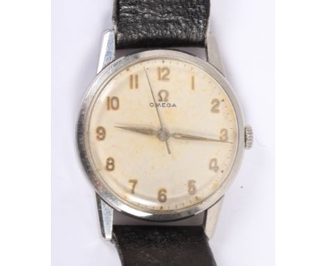 A gentleman's vintage Omega stainless steel cased wristwatch with Arabic numerals and silvered dialCondition:After being woun
