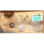 A glass lemonade jug, a number of glass ice dishes and other glassware