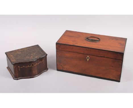 A mahogany tea caddy, converted to a storage box, and another mahogany box