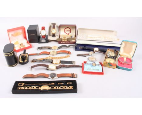 Two white metal cased pocket watches, and a collection of wrist watches, including Lorus, Timex, Sekonda etc