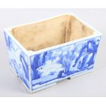 A Chinese Kangxi period blue and white glazed planter, decorated figures in various landscapes, 5