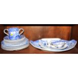 A selection of blue and white transfer decorated pottery