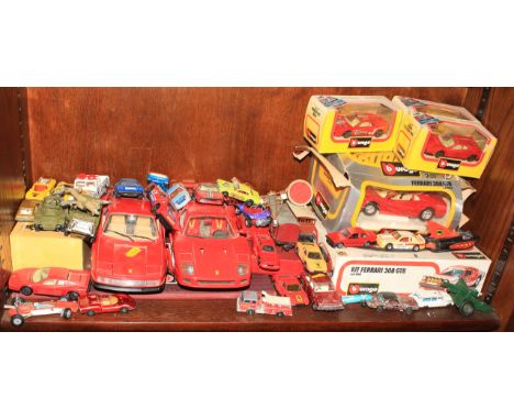 Seven Burego die-cast models of a Ferrari, a Dinky Toys armoured car scout car, a Corgi Land Rover 109" WB, various other mod