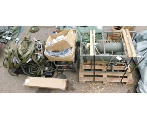 An Army water purification system, X2325, c1980s, and accessories, to include a Lister Pet VR Military water pump, ERM1143, A