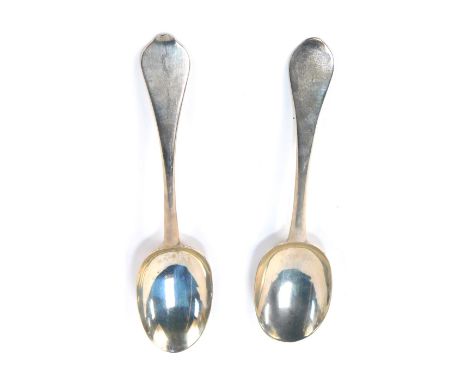 Two Georgian silver rat-tail pattern tablespoons, each with dog nose handles, engraved verso E*P and T*R, hallmarks indistinc