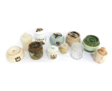 A group of tobacco and marmalade jars, to include St Martins Varsity Bitter Marmalade jar and cover, decorated with an applie