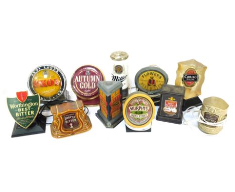 A collection of beer pump labels, to include Heineken, Taunton Autumn Gold Cider, Skol, Whitbread, Scotch, etc. (a quantity)