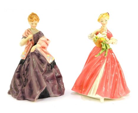 Two Royal Worcester porcelain figures, modelled as First Dance, 3629 (AF), and Summer Day, 3547. 