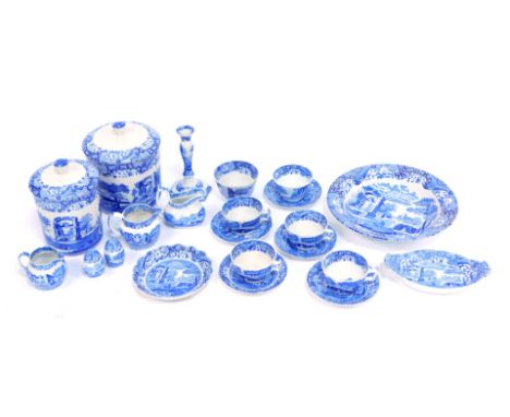 A group of Spode Italian pattern pottery, to include jar and cover, 23cm high, bowl, various teacups and saucers, salt &amp; 