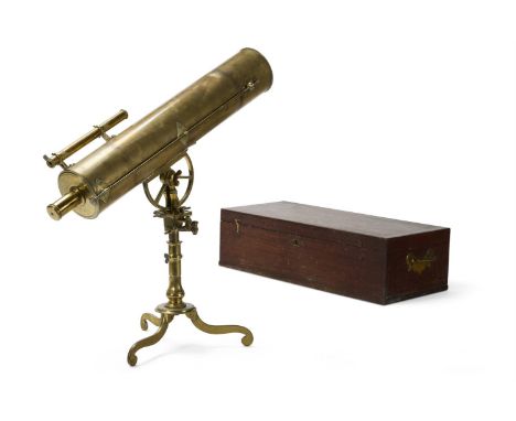 A FOUR INCH BRASS REFLECTING TELESCOPE  WATKINS & SMITH, LONDON, CIRCA 1760 The 24.5inch cylindrical tube above a pillar and 