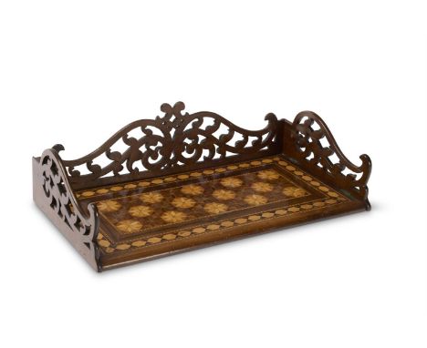 Y  A MADEIRA ISLAND MAHOGANY AND SPECIMEN WOOD GEOMETRIC PARQUETRY BOOKSTAND  BY AUGUSTO CEZAR RIBEIRO FUNCHAL, 19TH CENTURY 