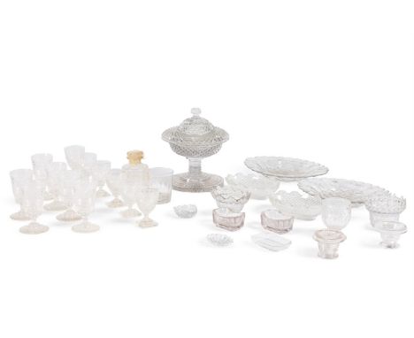 A SELECTION OF CUT GLASS VARIOUS DATES 19TH CENTURY To include a pair of flat-cut stands, assorted sections from epergne stan