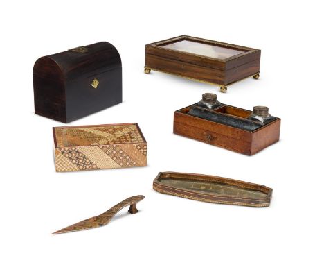 Y A GILT METAL MOUNTED ROSEWOOD GLAZED TABLE TOP DISPLAY BOX  EARLY 20TH CENTURY  Retailer's label for E Dreyfous London  31.