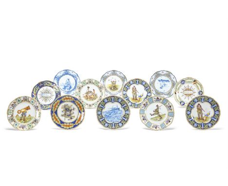 TWELVE VARIOUS NORTHERN FRENCH FAIENCE GREAT WAR PROPAGANDA PLATES CIRCA 1917 Comprising: a blue and white example with a wel
