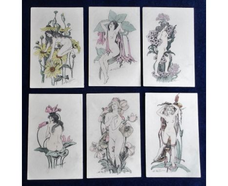 Postcards, Art Nouveau, K. Rochter, exotic nudes, set of 6 cards, ub (unused, vg) (6)