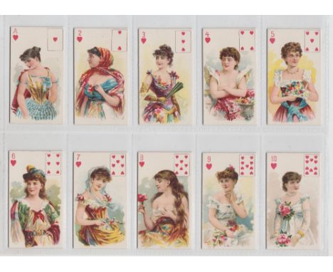 Cigarette cards, USA, ATC, Beauties, Playing Card Inset, Set 2 (typed set back) (26/52, hearts &amp; clubs both complete) (gd