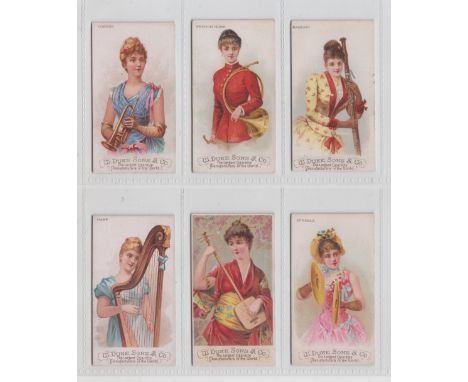 Cigarette cards, USA, Duke's, Musical Instruments, 6 cards, 'Cornet', 'French Horn', 'Bassoon', 'Harp', 'Seimsiem' &amp; 'Cym