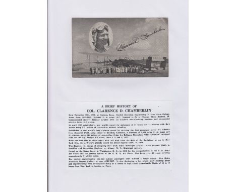 Postcards, Aviation, Col. Clarence D. Chamberlain, a collection of postcards (6) &amp; covers (2) c/m on album pages, includi