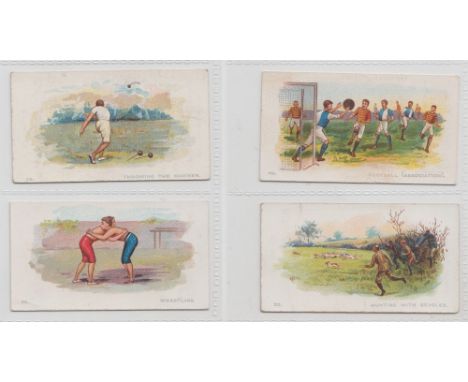 Cigarette cards, CWS, British Sports Series, 4 cards, Football (Association), Hunting with Beagles, Throwing the Hammer &amp;