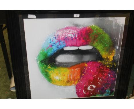 PATRICE MURCIANO,  liquid art embellished print, lips, frame size 91 x 91 cm