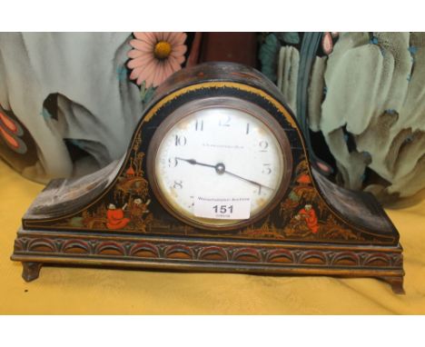 AN ORIENTAL STYLE LAQUERED MANTEL CLOCK BY E.A. HOLLAND &amp; CO.
