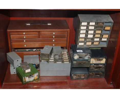 A COLLECTION OF TOOL CABINETS AND CONTENTS TO INCLUDE AN ENGINEERS WOODEN CABINET