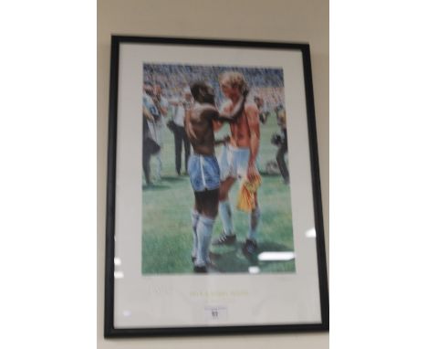 PELE AND BOBBY MOORE FRAMED PRINT, limited edition 668/750, autographed in pencil by Pele, 52 x 37 cm including frame with ce