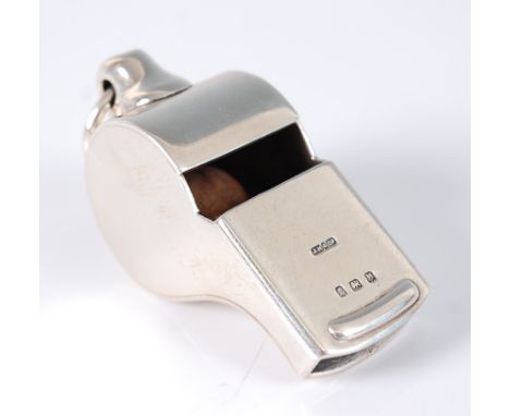 A George V silver railway whistle, with suspension ring, 42g , maker John Hardman &amp; Co, Birmingham 1927, 5.5cm (excluding