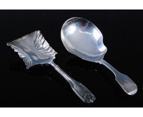 A William IV silver caddy spoon in the kings pattern, having a fluted waisted rectangular bowl, maker Thomas Millington, Birm