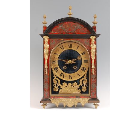 A 19th century French ebonised boulle work and brass mounted bracket clock, the case having applied figural gilt brass mounts