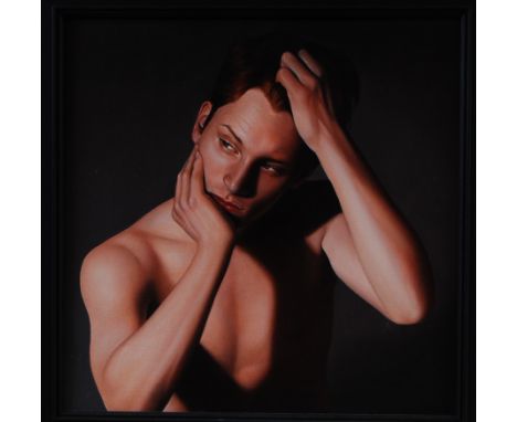 Mary Jane Ansell (B.1972) - Male portrait, oil on board, 37.5 x 37.5cm. In excellent condition, no apparent faults.