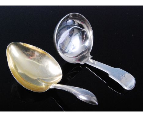 A George III silver caddy spoon, having a heart shaped bowl with gilt washed interior, maker Jospeh Taylor, Birmingham, 1813,