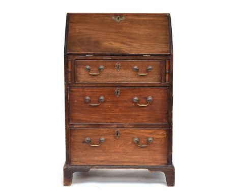 A small 19th century mahogany bureau, the fall front above two short over two long drawers, on bracket feet, 61cm wide, 46cm 