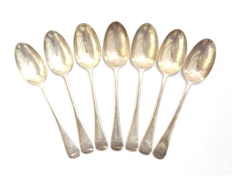 A set of seven Old English pattern table spoons, the terminals monogrammed 'JEPC', by Garrard &amp; Co Ltd, London 1967, 17.5