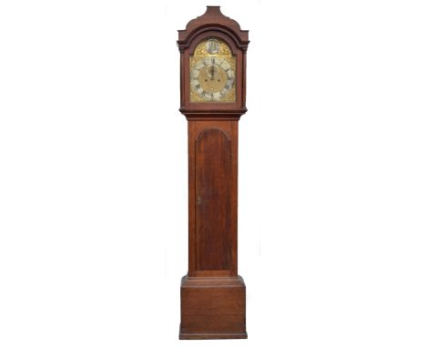 An oak cased longcase clock by Jn. Christian of Aylsham, arched brass dial with silvered circular plaque inscribed Jn. Christ
