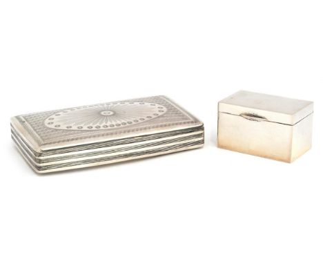 A small colonial silver trinket box by Peter Nicholas Orr, 6.3cm wide x 3.8cm deep x 3.8cm high; together with an engine turn