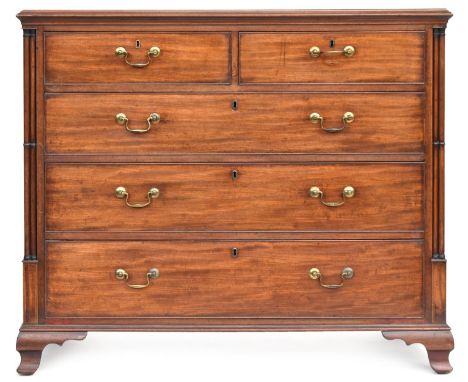 A Georgian mahogany chest of two short over three graduating drawers, moulded edge top, the drawers flanked by double sets of