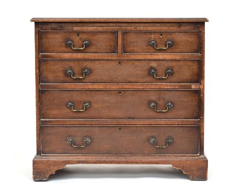 A mahogany chest of two short over three long drawers, with slide, on moulded base and bracket feet, 84cm wide, 39cm deep, 79