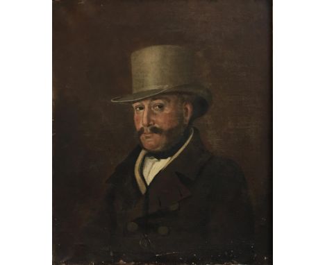 18th century British school, Portrait of a gentleman in top hat, oil on canvas, 77 x 62cm 