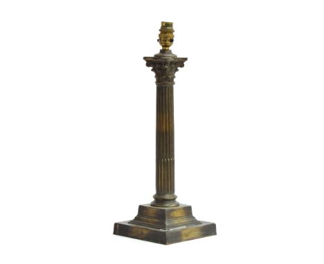 A brass Corinthian column table lamp, stamped C.W to base, 44.5cm high 