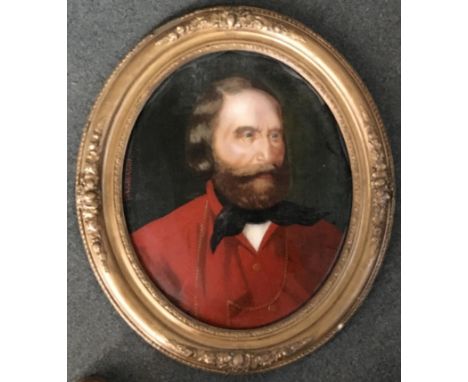 19th century Italian School, portrait of Giuseppe Garibaldi 1807-1882, signed Garibaldi, on canvas laid on to glass, 45 x 36 