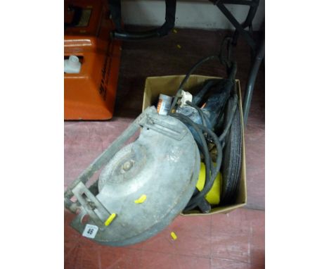 Large AEG WSC2300S angle grinder and box of associated grinding wheels etc E/T
