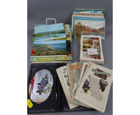 Collection of vintage postcards including World War I silks