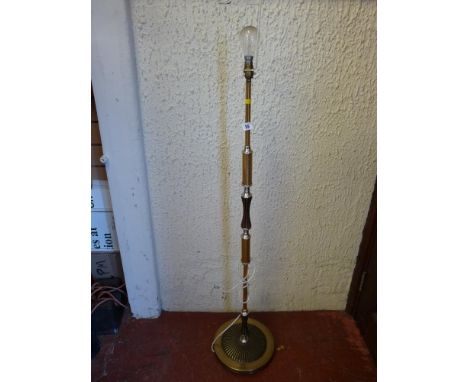 Metal finished standard lamp with circular base and shade E/T