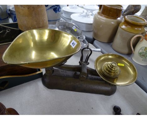 Vintage set of Avery iron and brass scales with weights