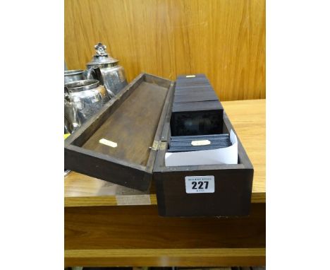 Wooden box of over 100 vintage Magic Lantern slides