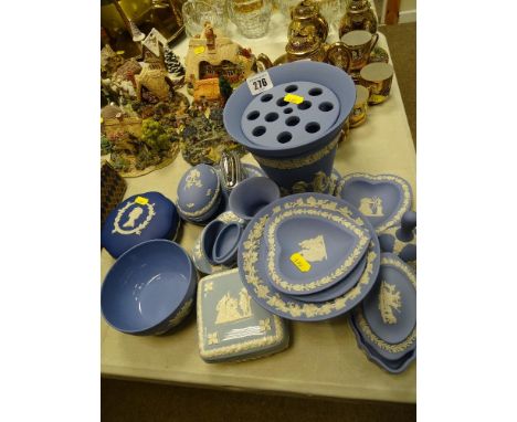 Large parcel of light and dark blue Wedgwood Jasperware