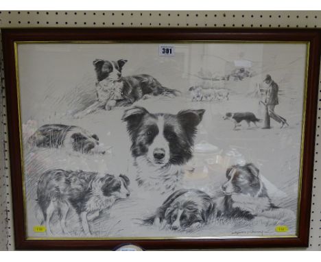 POLLYANNA PICKERING print - sheepdogs in various poses, 41 x 58 cms